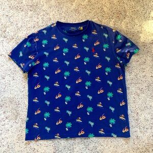 Polo Ralph Lauren T Shirt Mens Med Blue Surf Tropical Fish Pineapple Palm Tree